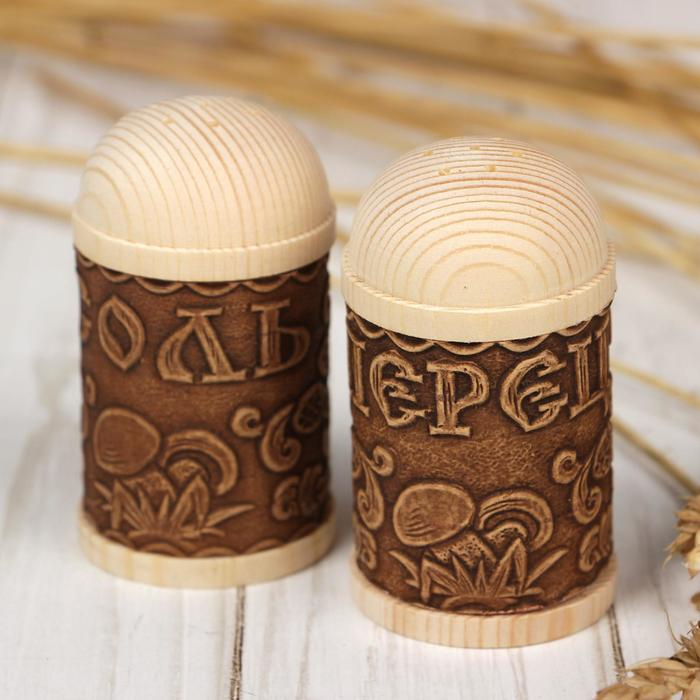 Набор для специй &laquo;Тиснёный&raquo;, с зубочистками, береста