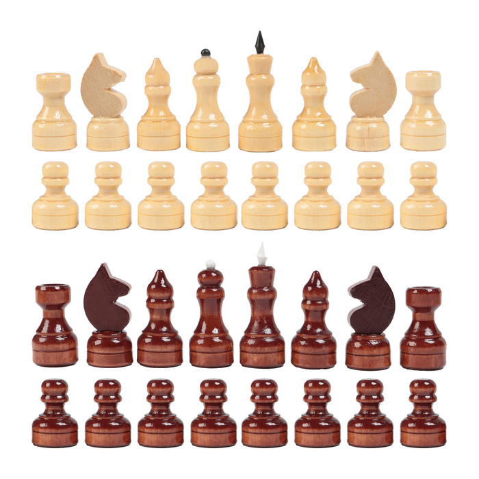 Шахматные фигуры обиходные, дерево, h-3.5-6.7 см, d-2.2-2.4 см