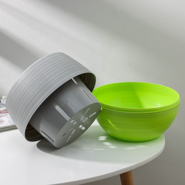 Горшок для цветов с поддоном &laquo;Япония&raquo;, 3 л, цвет серо-фисташковый