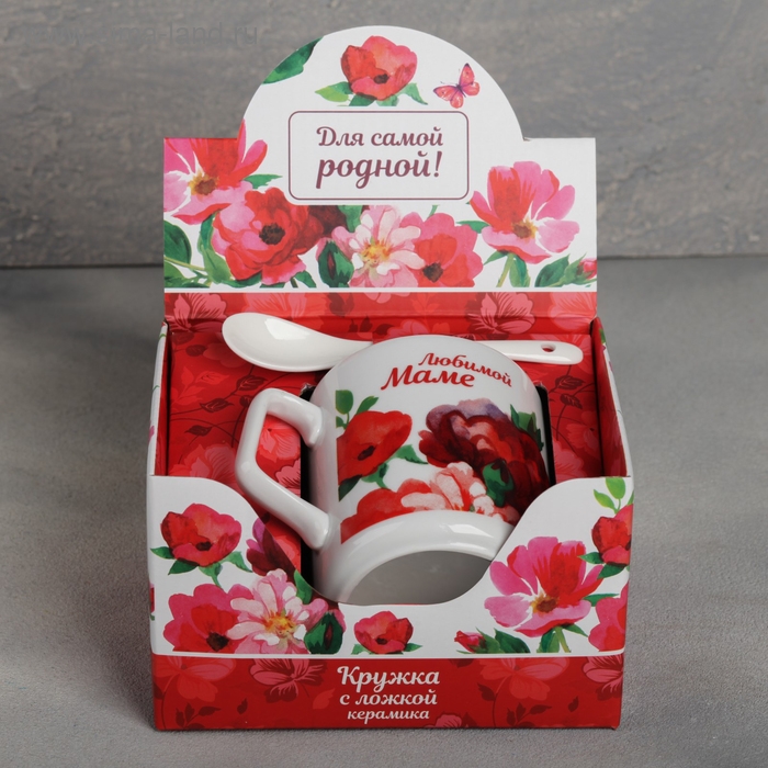 Кружка с ложкой &laquo;Любимой маме&raquo;, 350 мл