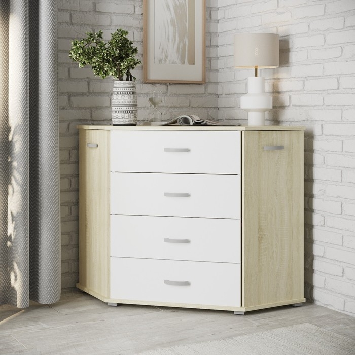 Комод угловой М-12, 780х780х820, Дуб сонома/Белый матовый Комод угловой М-12, 780х780х820, Дуб сонома/Белый матовый