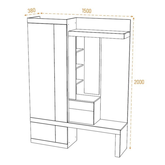 Прихожая Дуэт, 1500х380х2000, Дуб венге/Белый глянец