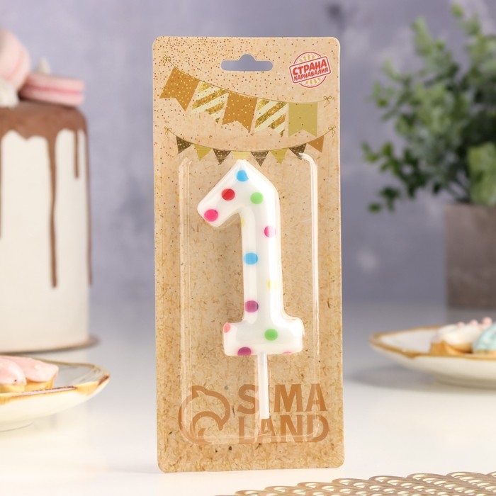 Свеча в торт на день рождения «Конфетти», цифра Свеча в торт на день рождения «Конфетти», цифра "1" , ГИГАНТ, 9 см