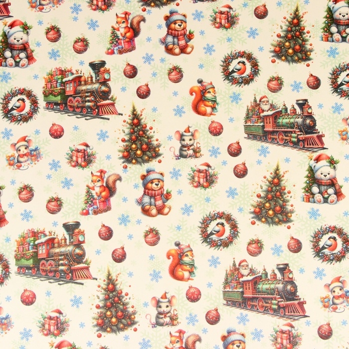 Новый год. Бумага упаковочная Новый год. Бумага упаковочная "Паровоз подарков", белый крафт, 1 лист, 80 г/м2 , 72 х 100 см
