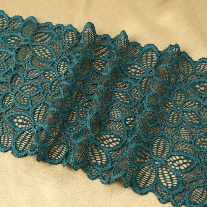Кружевная эластичная ткань, 180 мм × 2,7 ± 0,5 м, цвет изумрудный Кружевная эластичная ткань, 180 мм × 2,7 ± 0,5 м, цвет изумрудный