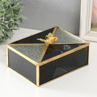 Шкатулка стекло с металлическим каркасом "Бабочка и лист" чёрная дымка 18,7х14,6х9 см Шкатулка стекло с металлическим каркасом "Бабочка и лист" чёрная дымка 18,7х14,6х9 см