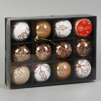 Набор шаров пластик d-6 см, 12 шт "Мелодия элит" ассорти, белый золото