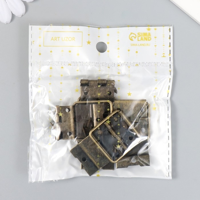 Петля накладная с упором угол открывания 90 градусов + гвозд. бронза набор 5 шт 4,8х2,4 см