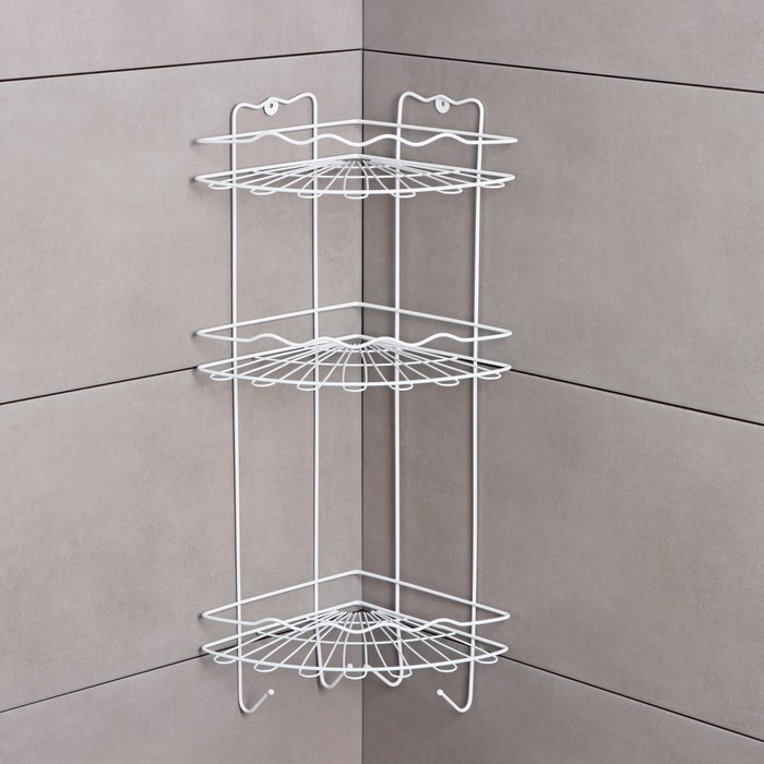 Полка для ванной угловая 3-х ярусная &laquo;Волна&raquo;, 24&times;24&times;64 см, цвет белый