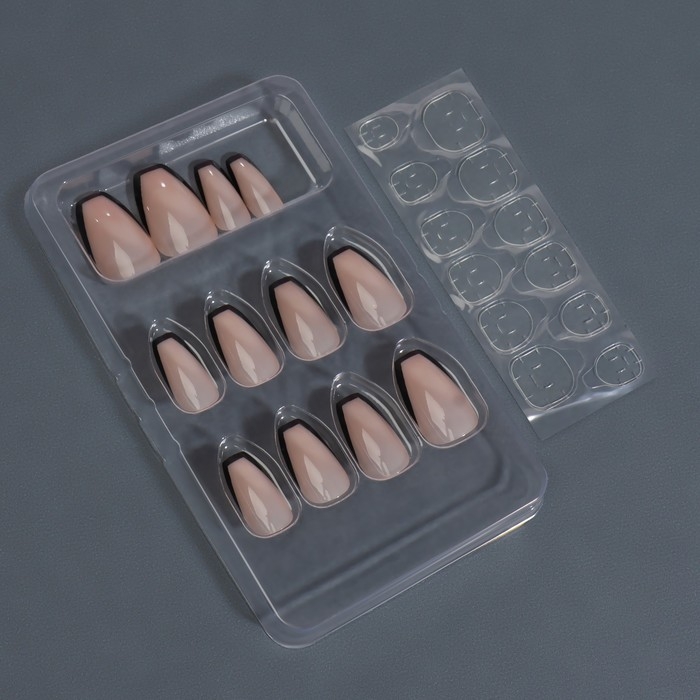 Накладные ногти &laquo;Franch&raquo;, 12 шт, с клеевыми пластинами, форма балерина, бежевые, чёрные