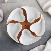 Набор соусников керамических на деревянной подставке &laquo;Эстет. Сердца&raquo;, 5 предметов: 200 мл, цвет белый