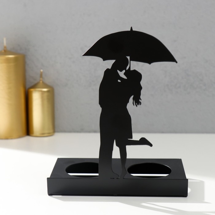 Подсвечник металл на 2 свечи "Свидание под зонтом" чёрный 14,5х12х6,8 см