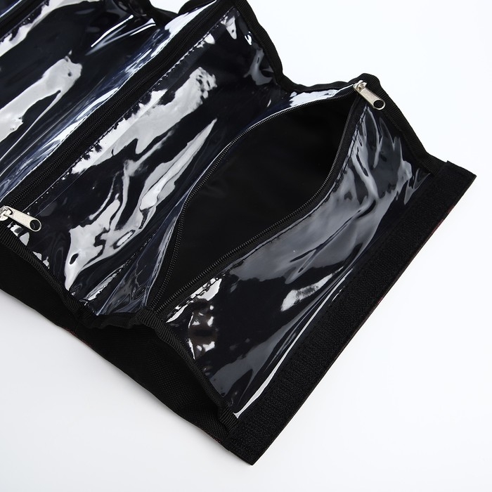 Косметичка дорожная, 4 отдела на молниях, цвет розовый/чёрный Косметичка дорожная, 4 отдела на молниях, цвет розовый/чёрный