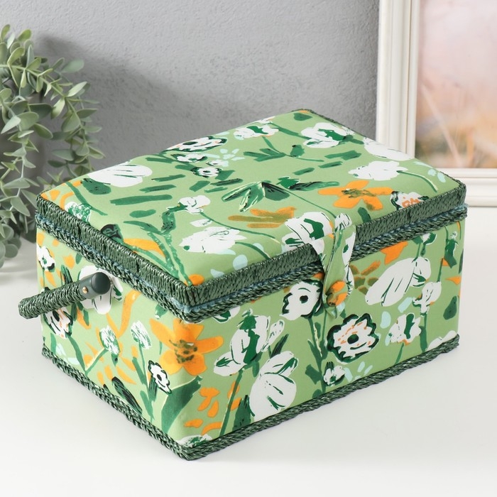 Шкатулка для рукоделия Шкатулка для рукоделия "Летние цветы на зелёном" 19х26х14,5 см
