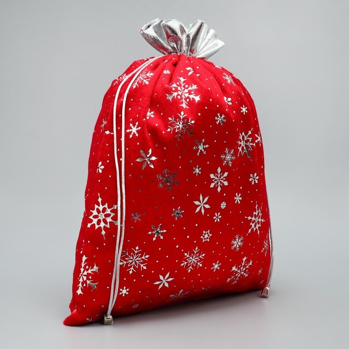 Мешочек подарочный плюш &laquo;Снег и солнце&raquo;, снежинки, тиснение, 30 х 40 см +/- 1.5 см, Новый год
