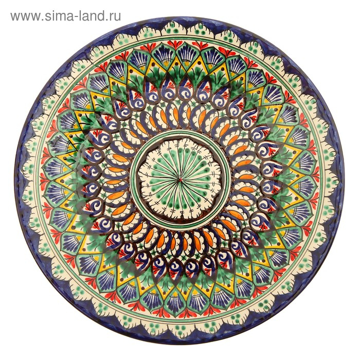Тарелка Риштанская Керамика "Цветы",  25 см, синий