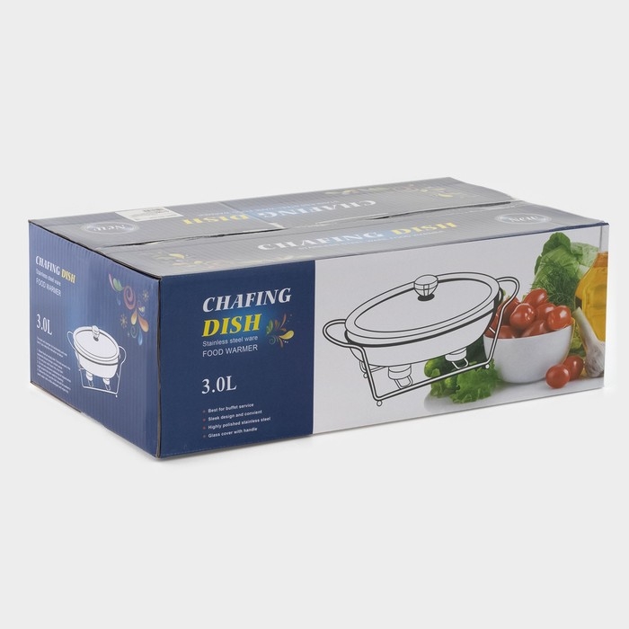 Мармит из жаропрочного стекла, 3 л, 44&times;25&times;17 см, с крышкой, на подставке