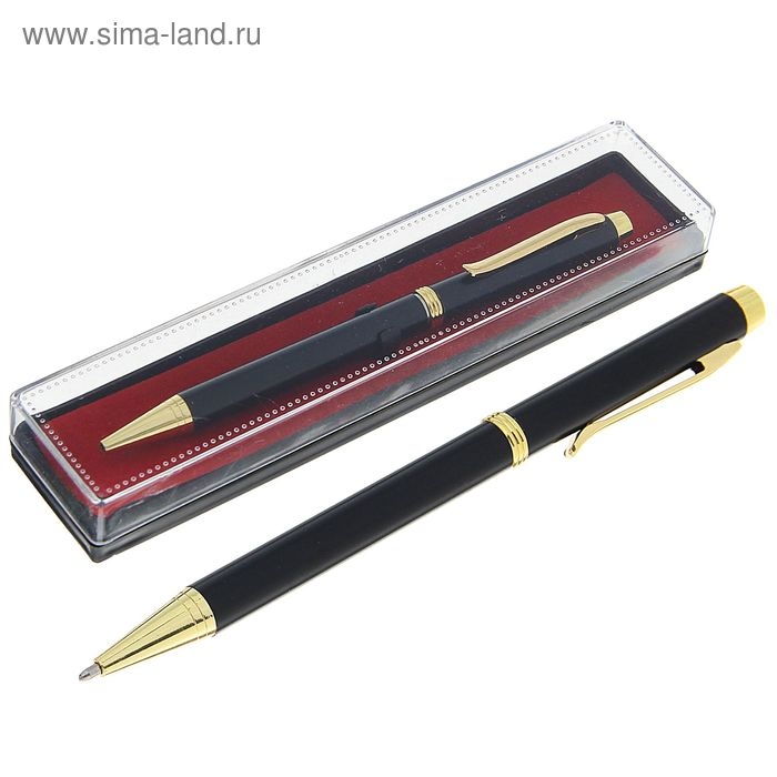 Ручка шариковая, подарочная, в пластиковом футляре, поворотная, Ручка шариковая, подарочная, в пластиковом футляре, поворотная, "Эксперт", чёрная матовая с золотистыми вставками
