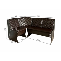 Кухонный уголок Барон-2, 1600х1100х870, стандарт ЛДСП Венге/Коричневый кожзам