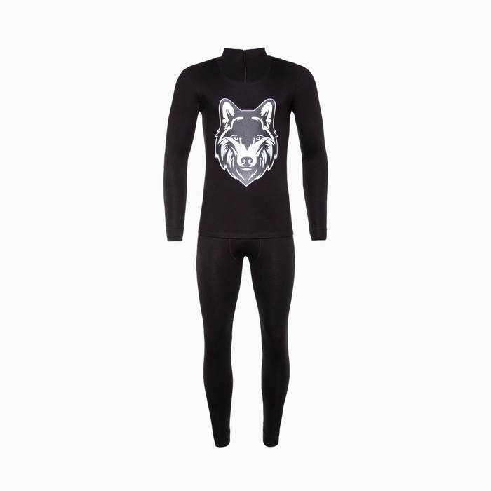 Термобельё мужское НАЧЁС (фуфайка, кальсоны) принт волк, цвет чёрный, размер 52 Термобельё мужское НАЧЁС (фуфайка, кальсоны) принт волк, цвет чёрный, размер 52