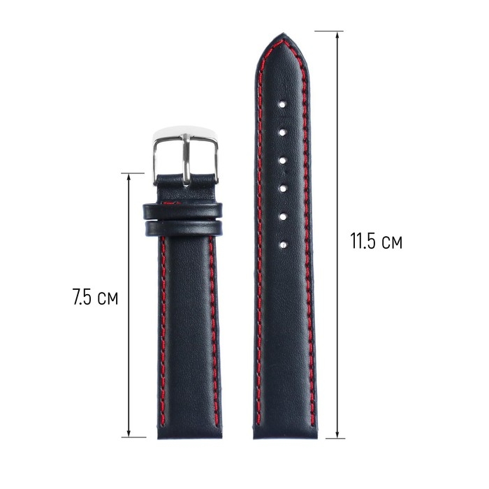 Ремешок для часов, мужской, 18 мм, запряжник 75 мм, горт 115 мм, натуральная кожа, чёрный