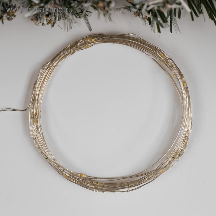 Гирлянда &laquo;Нить&raquo; 5 м роса, IP20, серебристая нить, 50 LED, 2 режима, батарейки AAх3 (нет в комплекте), свечение жёлтое