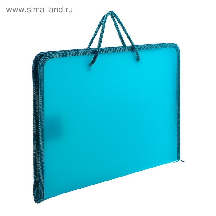 Папка с ручками А4, 230 х 185 х 25 мм, молния вокруг, плстиковая, ПТ-112, Папка с ручками А4, 230 х 185 х 25 мм, молния вокруг, плстиковая, ПТ-112, "Офис", тонированная, цвет бирюзовый