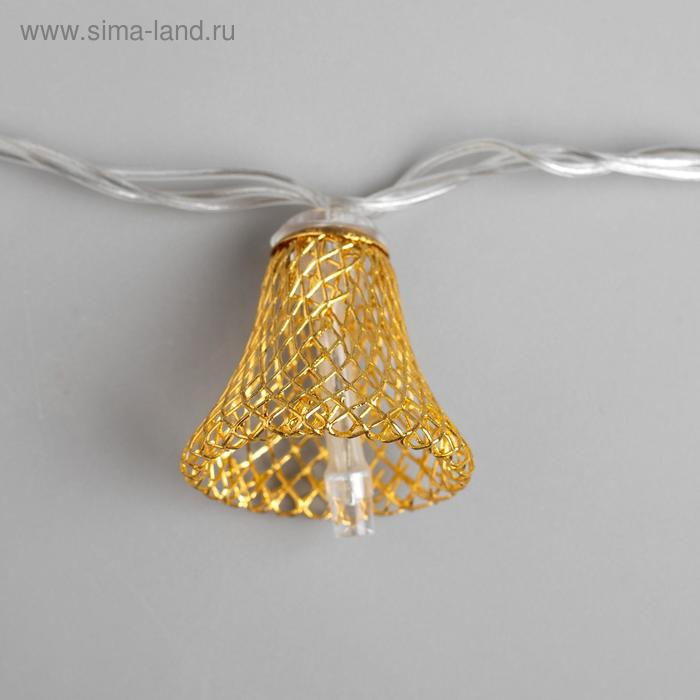 Гирлянда &laquo;Нить&raquo; 4 м с насадками &laquo;Колокольчик&raquo;, IP20, прозрачная нить, 20 LED, свечение тёплое белое, 8 режимов, 220 В