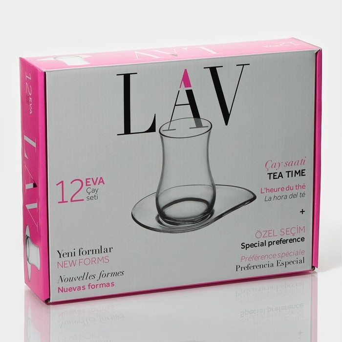 Набор стеклянный чайный Lav &laquo;Ева&raquo;, 12 предметов: стаканы 160 мл (6 шт), блюдца 13,5&times;10,5 см (6 шт)