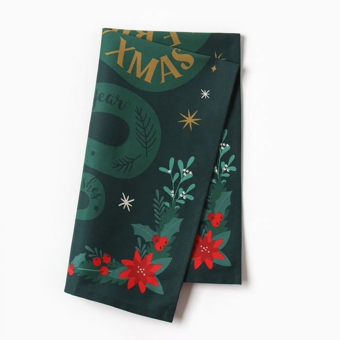 Новый год. Символ года. Змея. Кухонное полотенце Этель "Merry Xmas" 40х70 см, 100% хл, саржа 190 г/м2