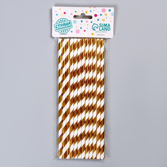 Трубочка для коктейля &laquo;Полоска&raquo;, набор 12 шт., цвет золотой