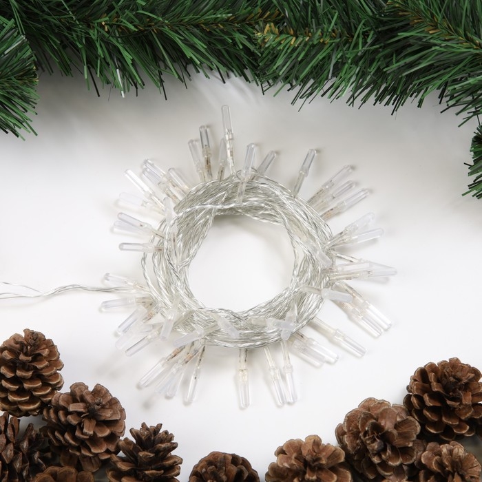 Гирлянда &laquo;Нить&raquo; 5 м с насадками &laquo;Хрусталики&raquo;, IP20, прозрачная нить, 50 LED, свечение мульти, 8 режимов, 220 В