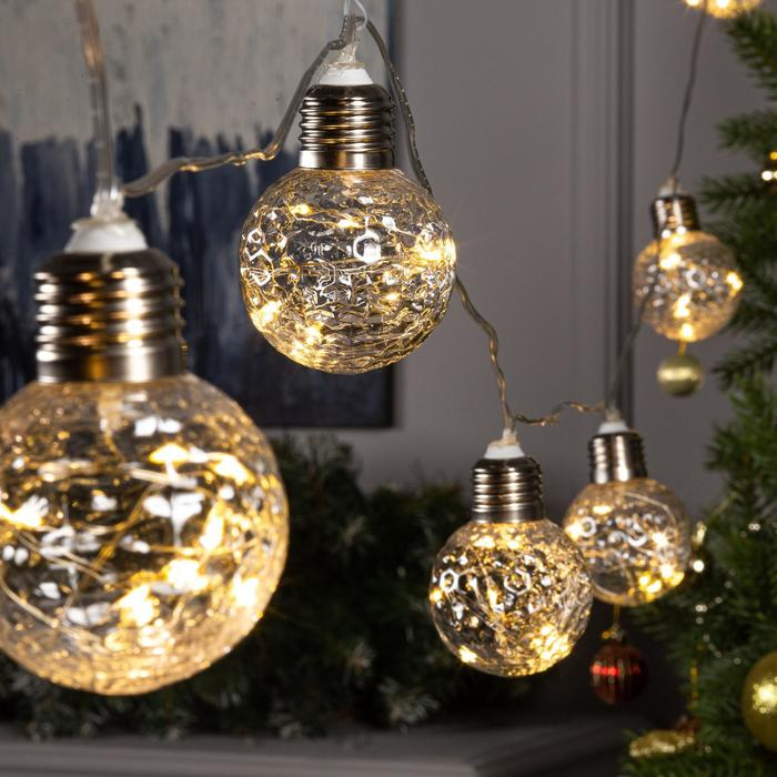 Гирлянда &laquo;Нить&raquo; 3 м с насадками &laquo;Лампочки шары&raquo;, IP20, прозрачная нить, 80 LED, свечение тёплое белое, 8 режимов, 220 В