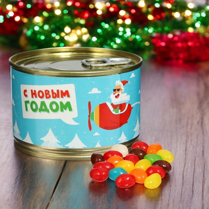 Новый год. Мармеладные бобы "Дед Мороз", в консервной банке, 100 г