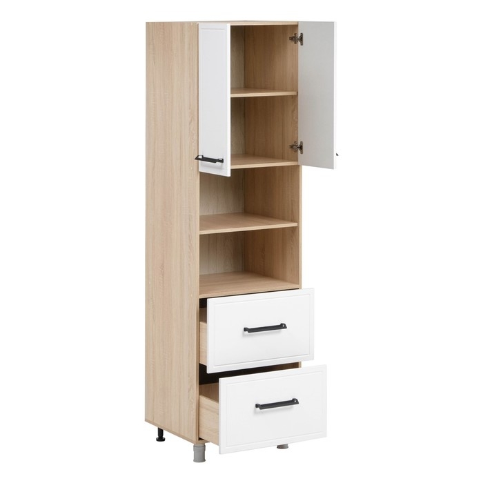 Шкаф-пенал под технику напольный Квадро, 600х565х2150, Дуб сонома/Нубук Милк Шкаф-пенал под технику напольный Квадро, 600х565х2150, Дуб сонома/Нубук Милк