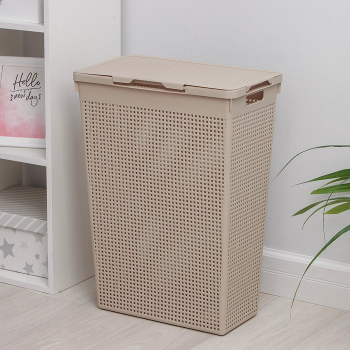 Корзина бельевая с крышкой «Лофт», 50 л, цвет латте Корзина бельевая с крышкой «Лофт», 50 л, цвет латте