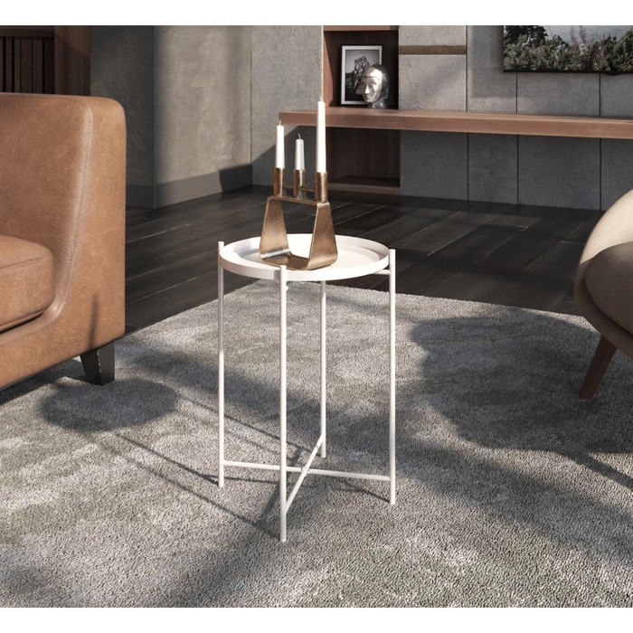 Столик журнальный, 376х376х515, Белый муар