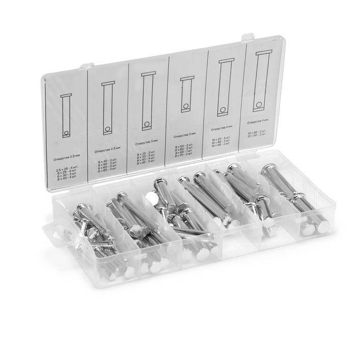 Набор штифтов с головкой и отверстим под шплинт ТУНДРА krep, 60 предметов Набор штифтов с головкой и отверстим под шплинт ТУНДРА krep, 60 предметов