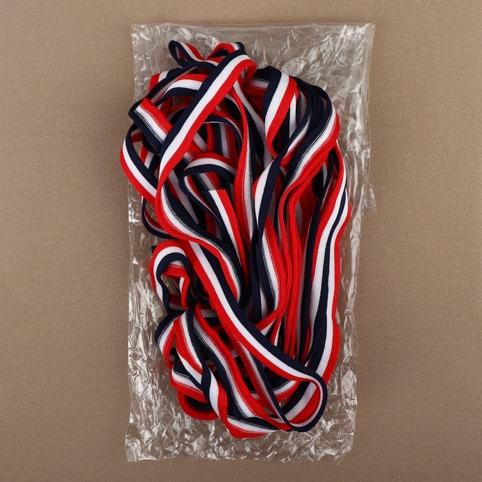 Тесьма трикотажная лампас 15 мм, 9,1 &plusmn; 0,5 м, цвет синий/белый/красный