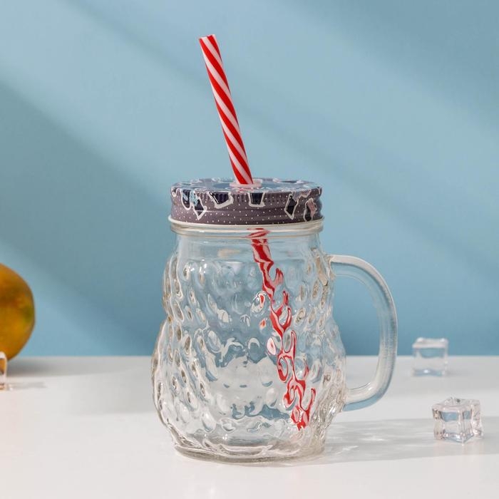 Кружка стеклянная с крышкой и трубочкой &laquo;Сова&raquo;, 470 мл, 10&times;11,5&times;12,5 см, цвет МИКС