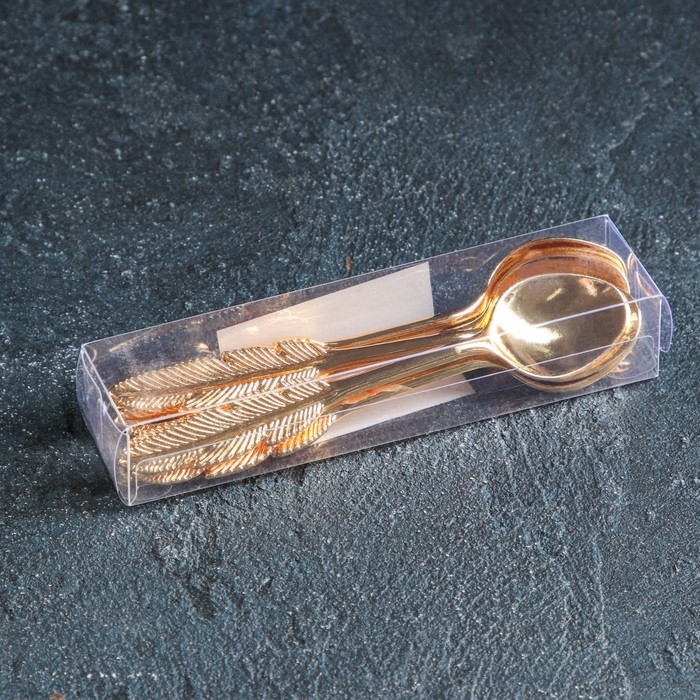 Набор ложек чайных &laquo;Перо&raquo;, длина 12 см, 6 шт, цвет золотой