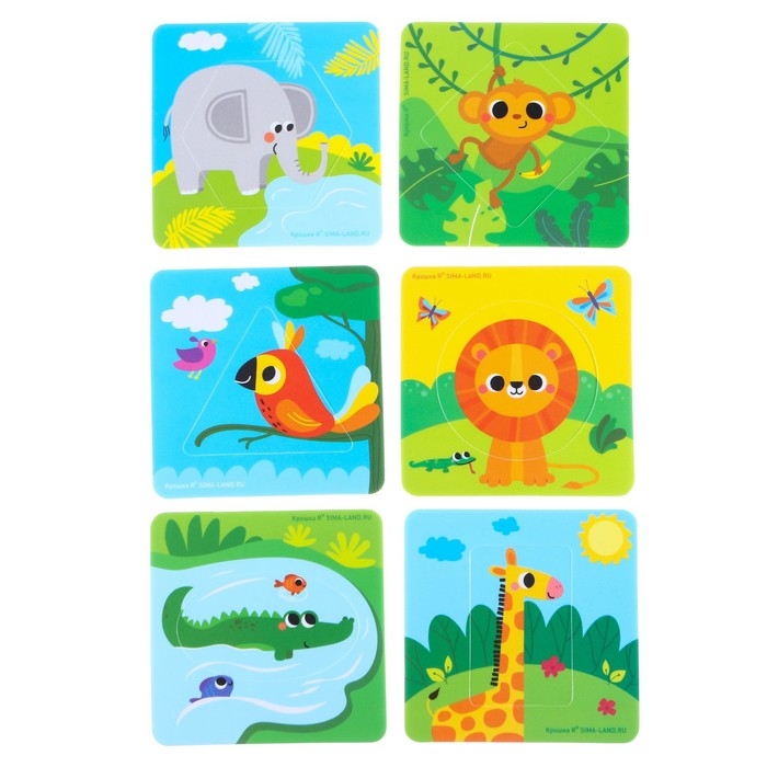 Мягкий пазл для малышей &laquo;Африка&raquo;, по методике Сегена , 6 деталей, Крошка Я