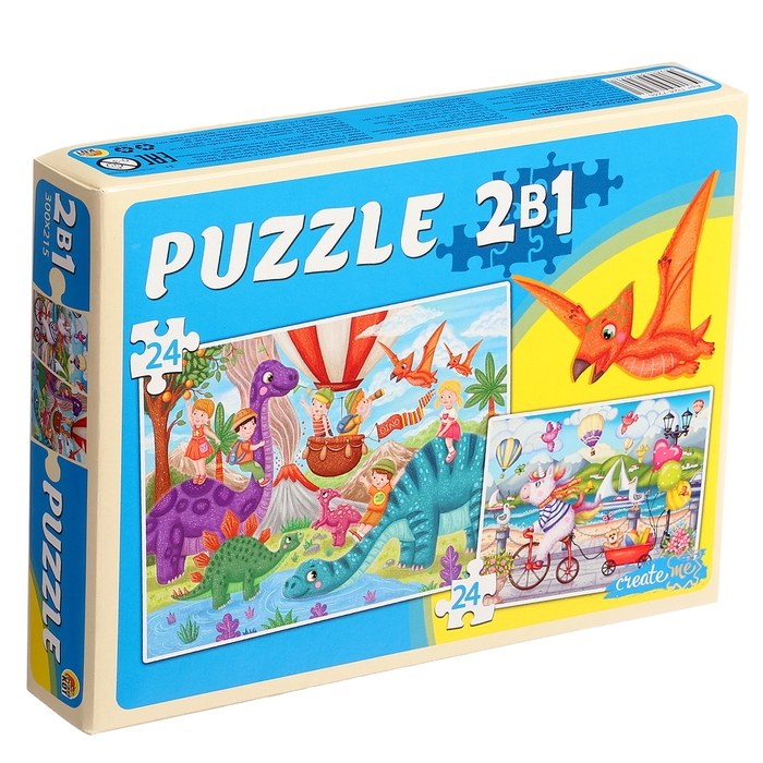 Макси-пазлы 2 в 1 &laquo;Единороги + динозавры №4&raquo;, 24 и 24 элементов