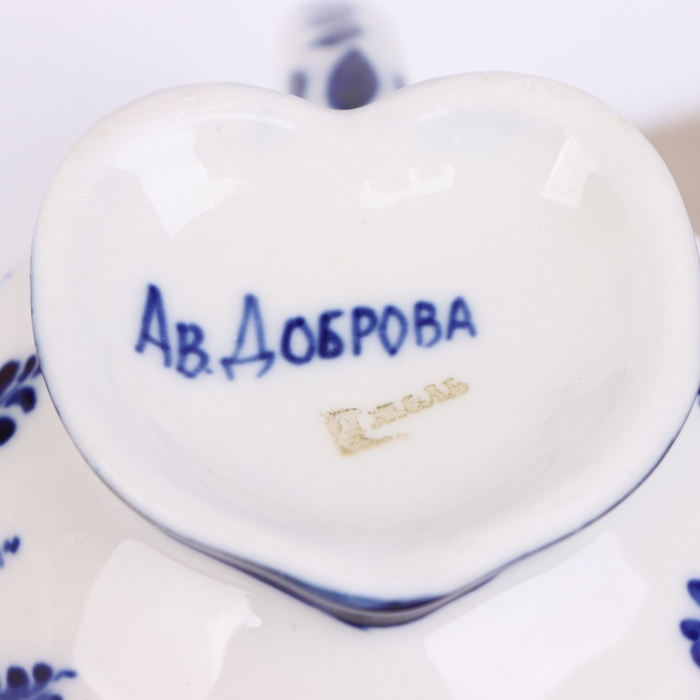 Чайная пара гжель «Кофейная», бело-синий,керамика, Чайная пара гжель «Кофейная», бело-синий,керамика,