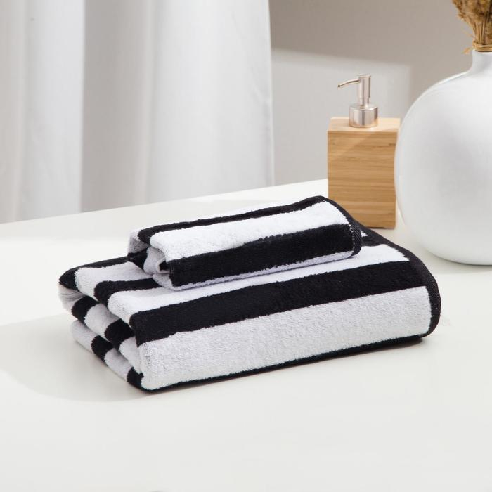 Полотенце махровое Этель ЧБ &laquo;Полоски&raquo;, пестроткань, 70х130 см