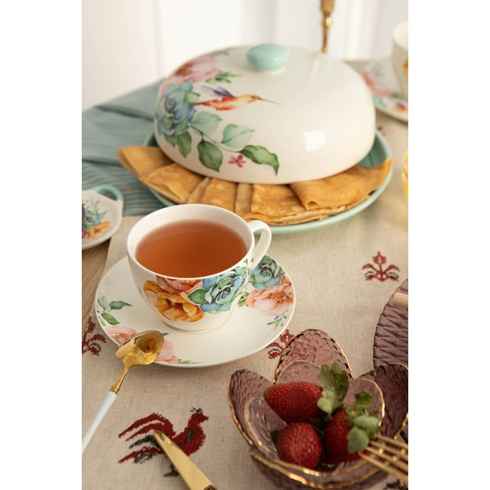 Чайная пара фарфоровая Доляна &laquo;Пташка&raquo;, 2 предмета: чашка 280 мл, блюдце d=15 см