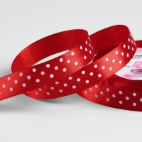 Лента атласная &laquo;Горошек&raquo;, 15 мм &times; 23 &plusmn; 1 м, цвет красный №026