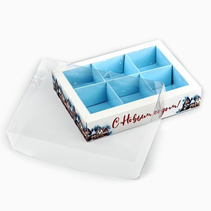 Коробка под 6 конфет с ячейками «Снежный городок», 10 х 14.5 х 3 см, Новый год Коробка под 6 конфет с ячейками «Снежный городок», 10 х 14.5 х 3 см, Новый год