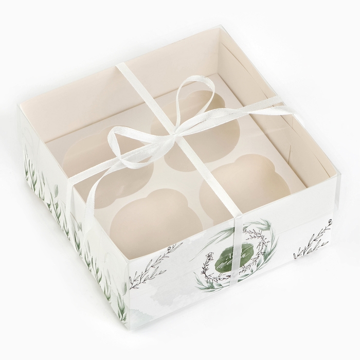 Коробка для капкейка, кондитерская упаковка, 4 ячейки, &laquo;Для тебя&raquo;, 16 х 16 х 7.5 см