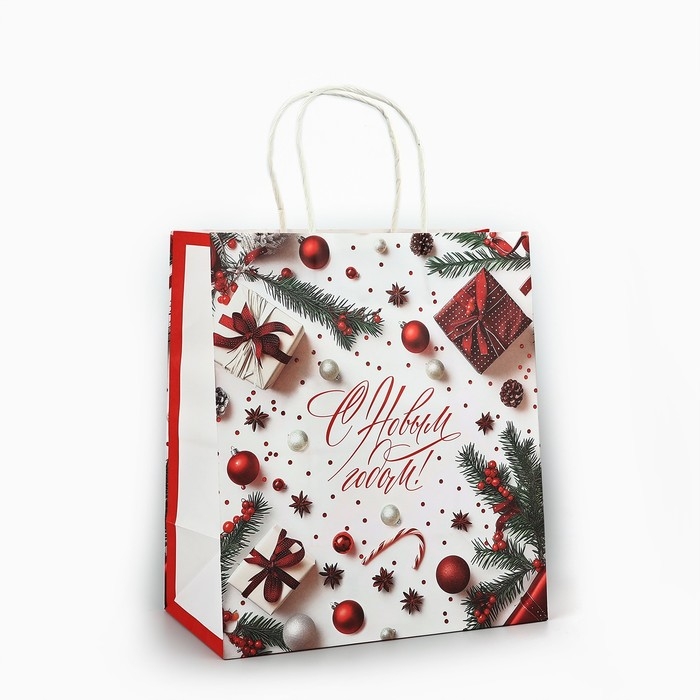 Пакет подарочный новогодний крафтовый &laquo;С Новым годом&raquo;, 22 х 12 х 25 см , Новый год